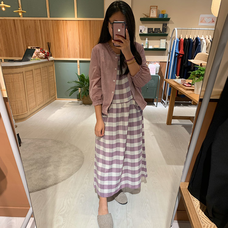 小雨野餐口袋無袖格紋洋裝