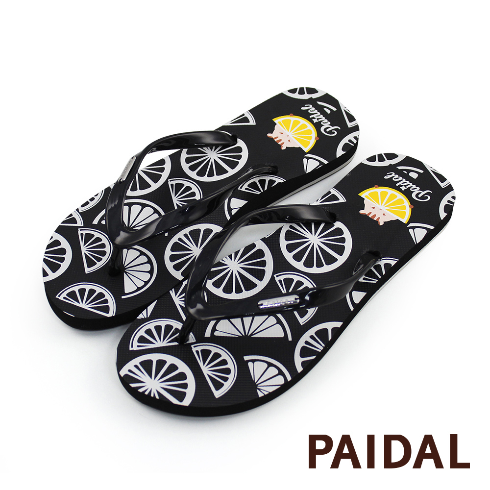 Paidal 花栗鼠吃檸檬夾腳涼拖鞋-黑