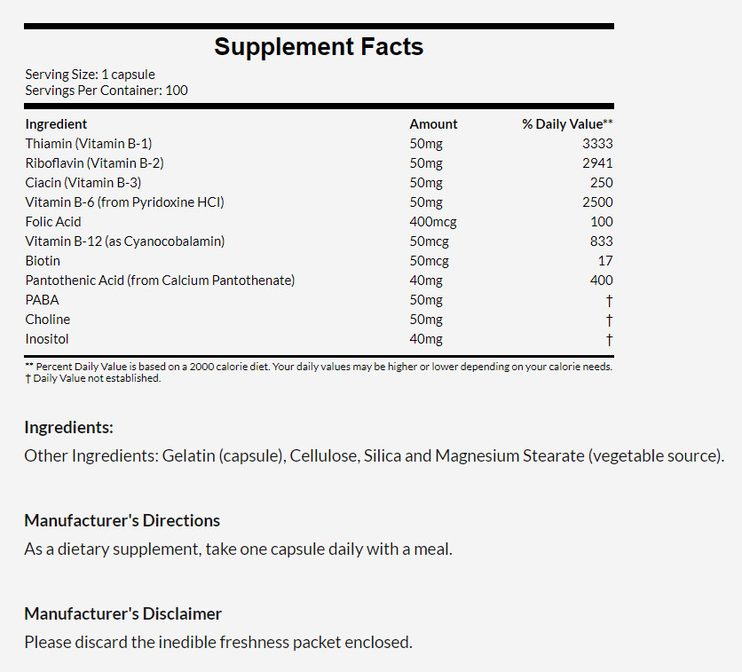 [預購] Now 維他命B群 100/ 250粒膠囊 vcaps B-50 Complex