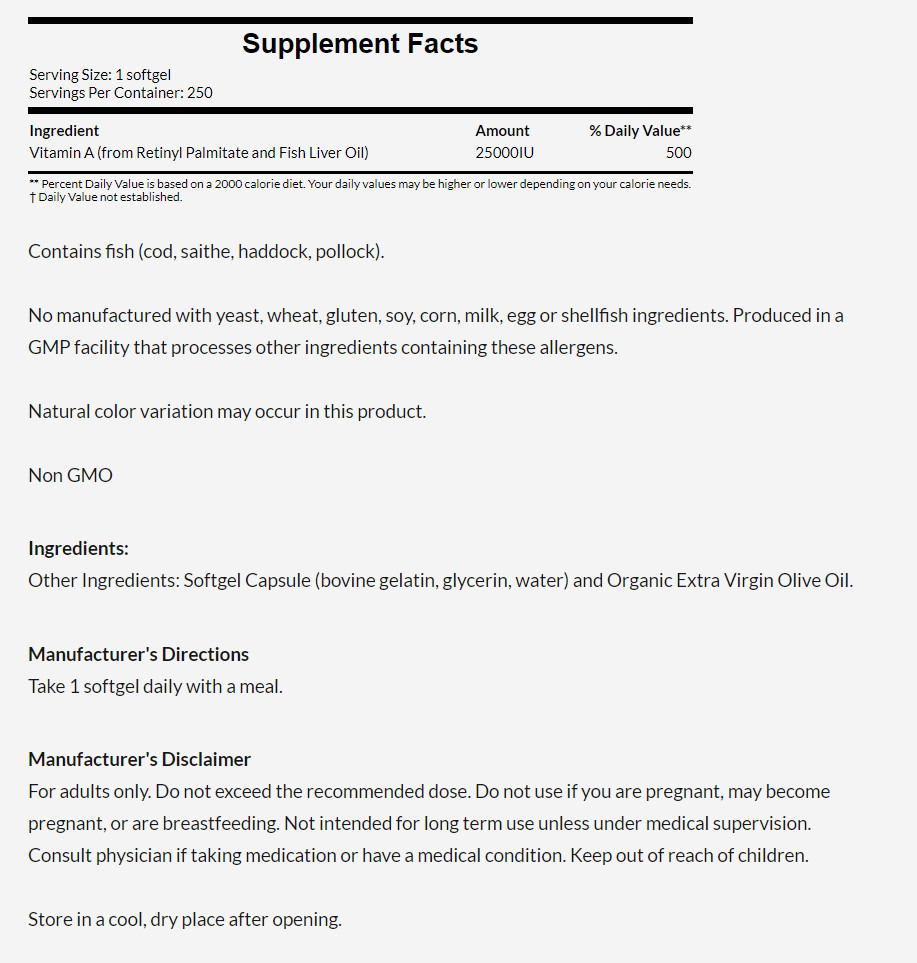 [預購] Now 天然維他命A 25,000IU 250粒 Vitamin A