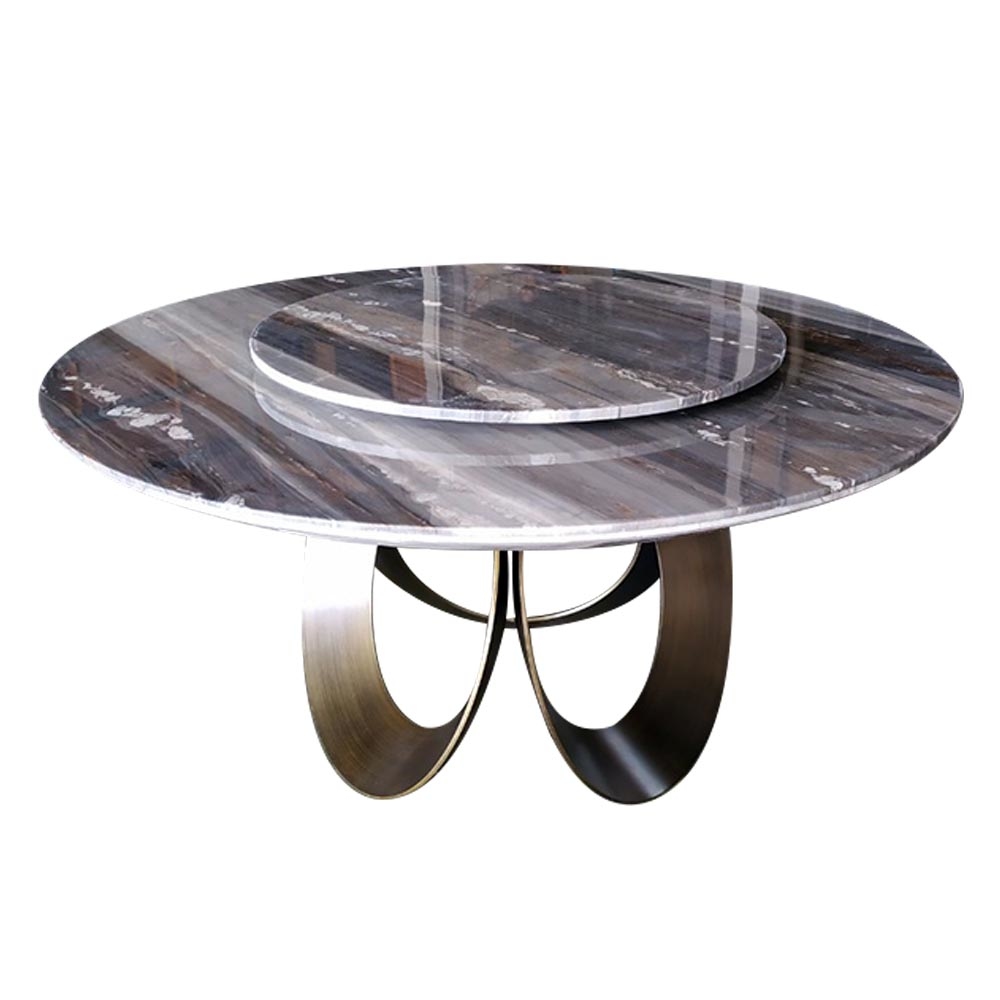 【新品上市】 天然石圓餐桌-青銅圓弧腳