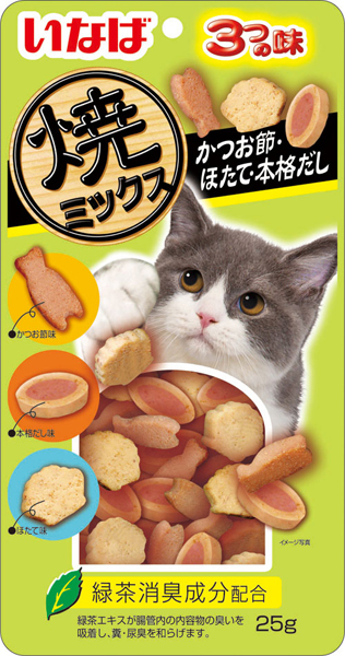 [特價$110/6包]*Inaba - 三味小魚燒 (木魚/ 帶子/ 魷魚)貓小食 25G