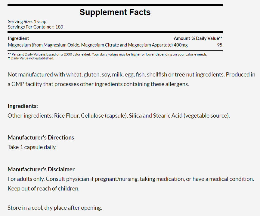 [預購] Now 鎂(氧化鎂/檸檬酸鎂/天冬氨酸鎂) 400mg 180粒 素食 Magnesium Caps