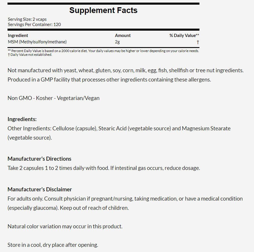 [現貨] Now 99.7％純度MSM 1000mg 240粒 甲基硫醯基甲烷