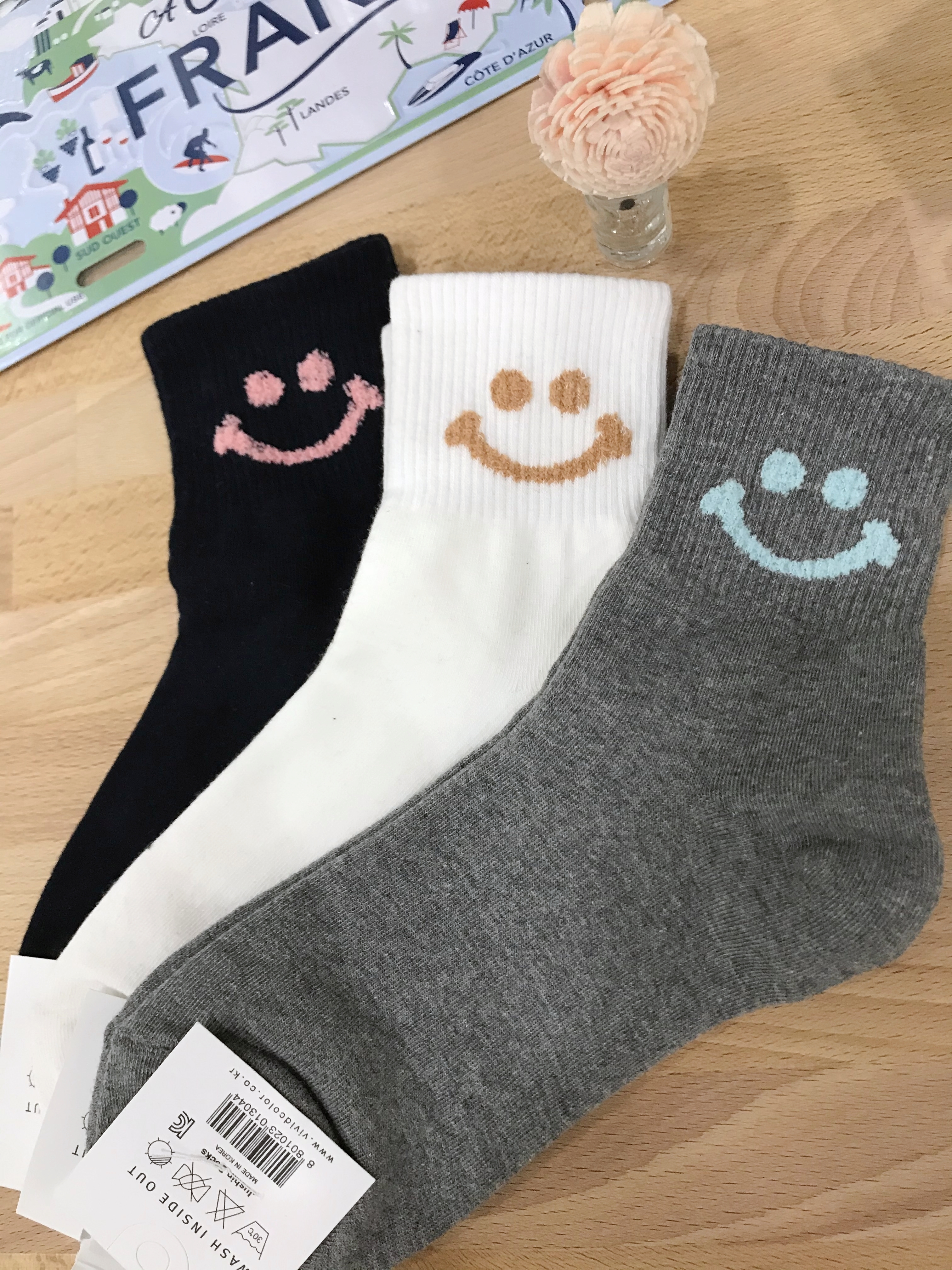 正韓手繪感微笑襪
