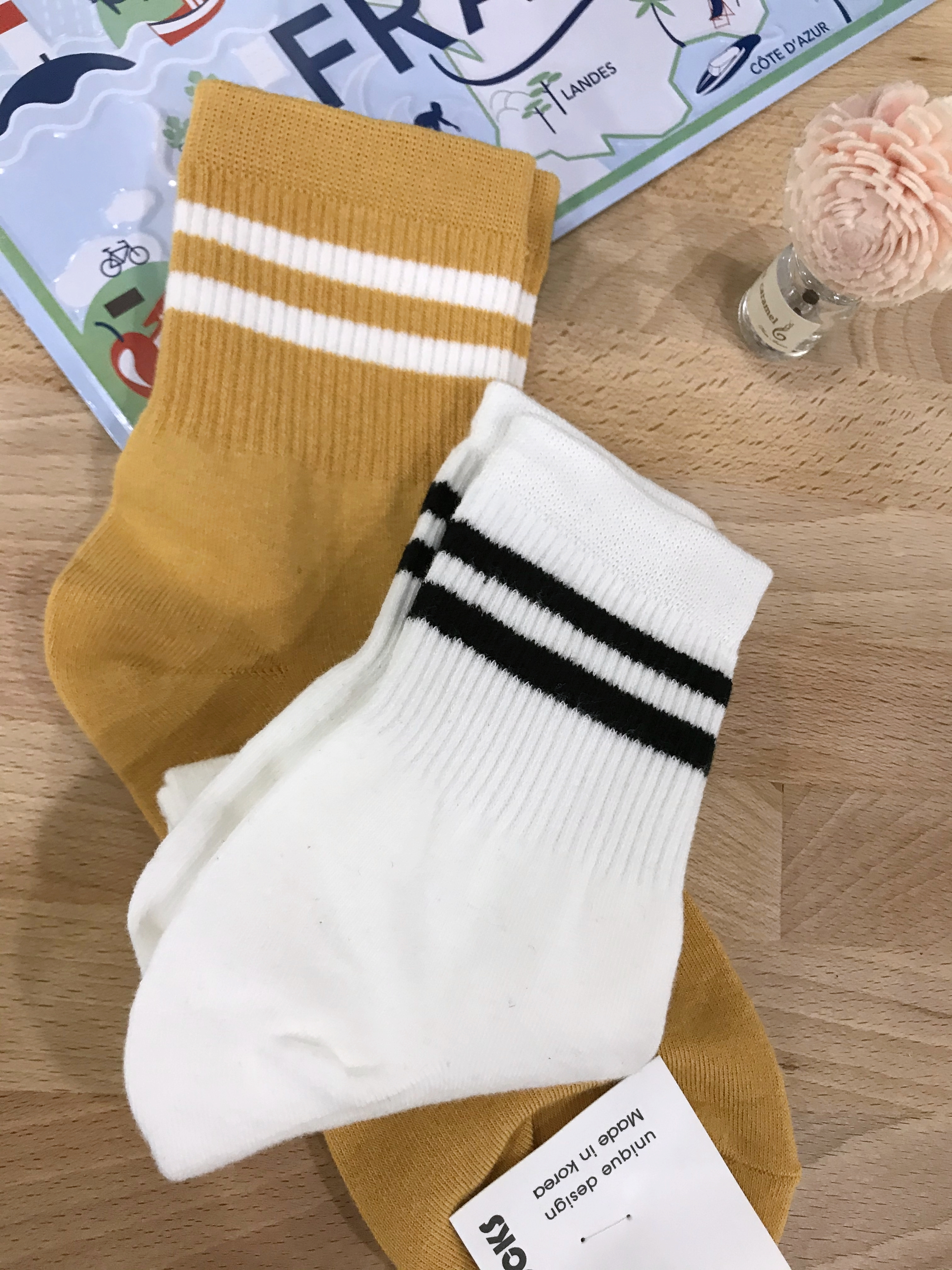 正韓休閒雙條紋襪