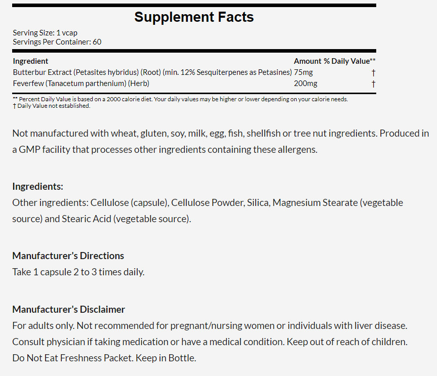 [預購] Now 蜂毒草/野甘菊草(小白菊)萃取 60粒 素食 Butterbur