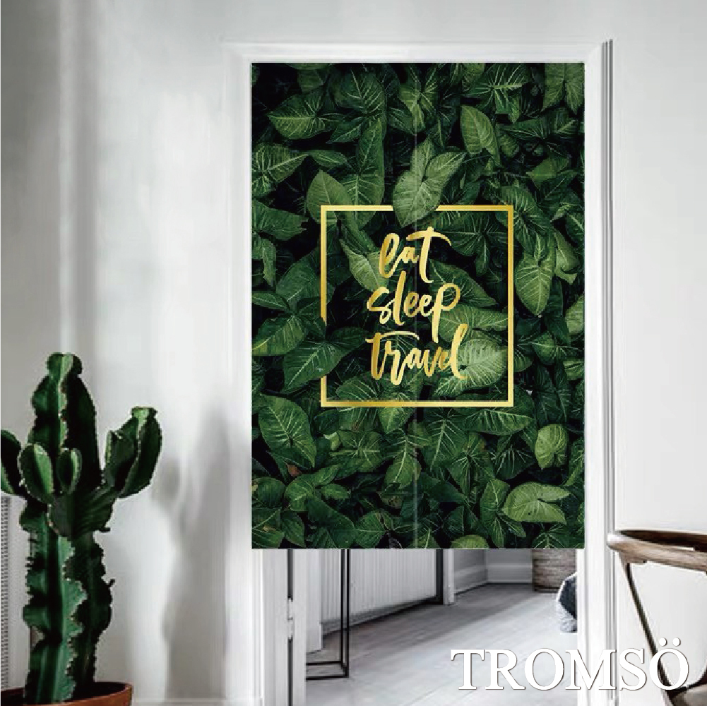 厚白棉麻風尚門簾D22綠葉金叢