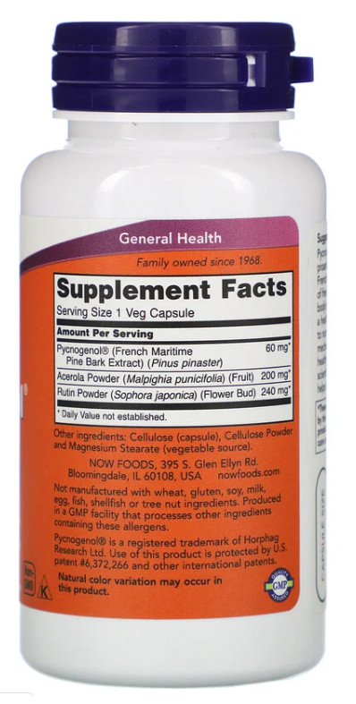 [預購] Now 碧蘿芷+針葉/蘆丁粉 60mg 50粒 素食 Pycnogenol 法國濱海松樹皮