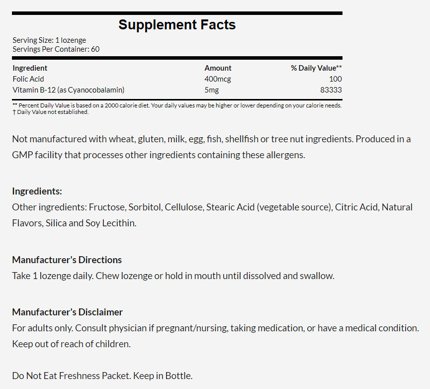 [預購] Now 維他命B-12 5000mcg 60粒+葉酸(Folic Acid) Vitamin B12