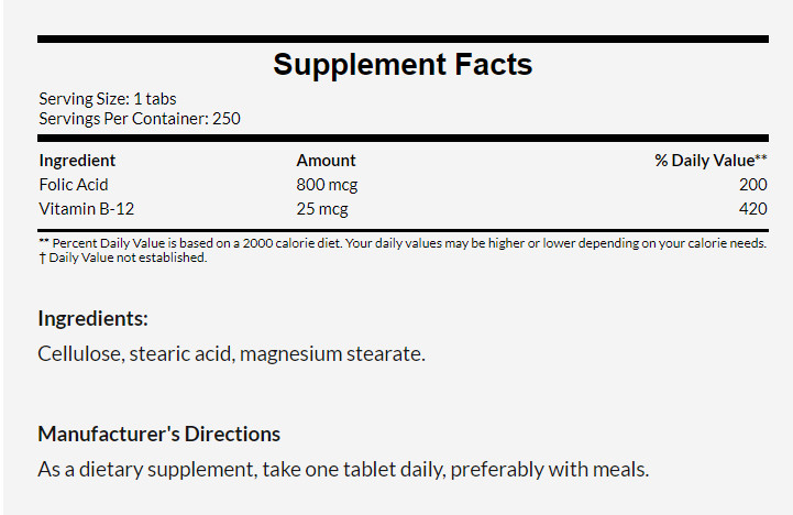 [預購] NOW 葉酸800mcg+維他命B12 250粒 素食 孕婦 Folic Acid