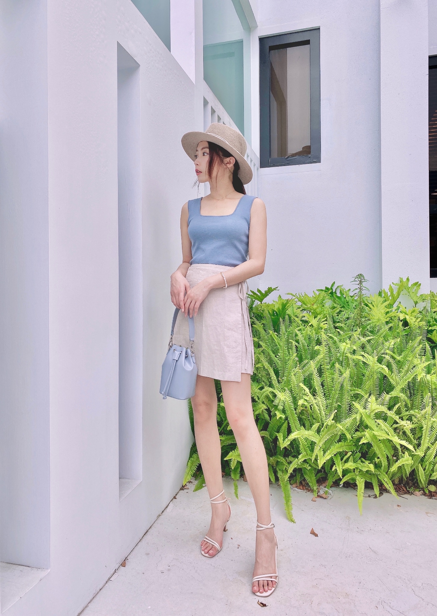 瘦子必敗質感韓系小姊姊棉麻側綁短裙