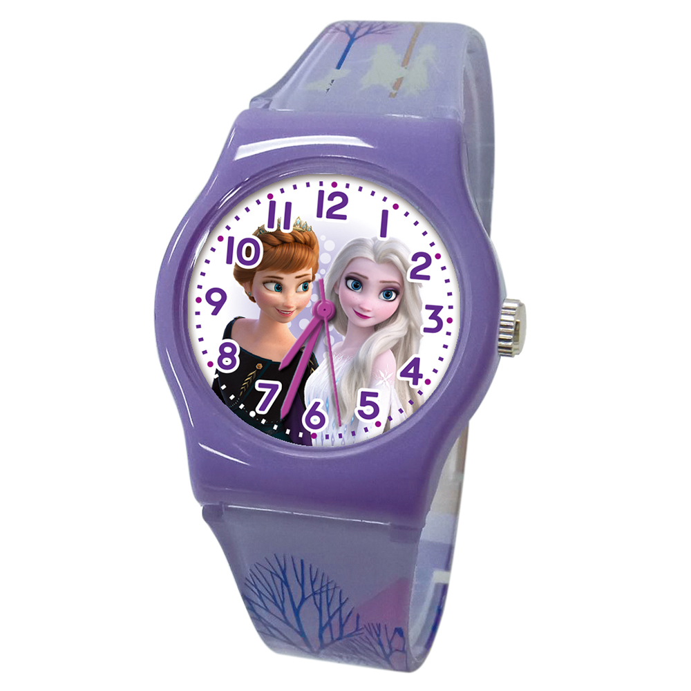 【迪士尼】冰雪奇緣2艾莎安娜卡通手錶 (粉紫色02)