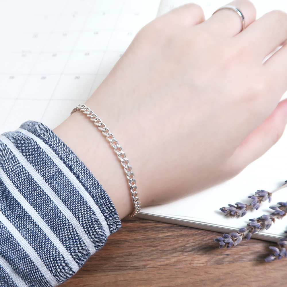 率性繩索手鍊(3.5mm中寬鍊) 925純銀刻字手鍊