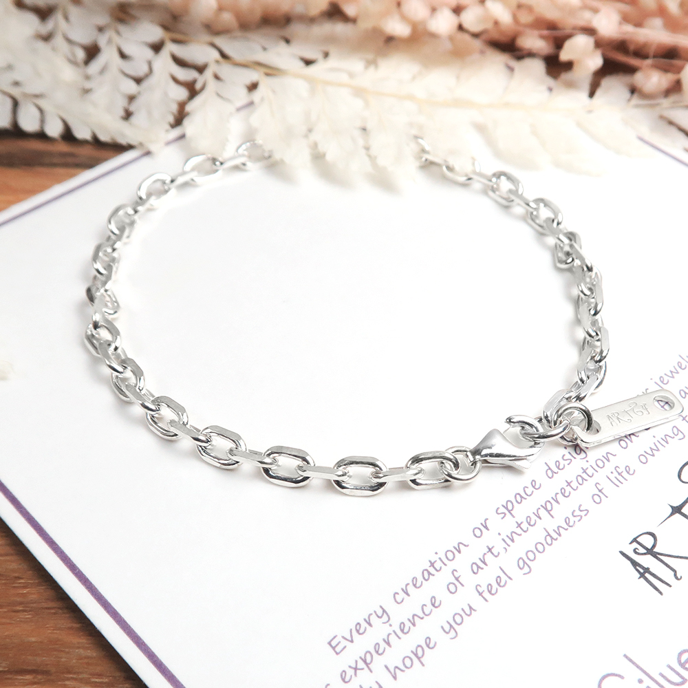 方形稜角手鍊(3.5mm中寬鍊) 925純銀刻字手鍊