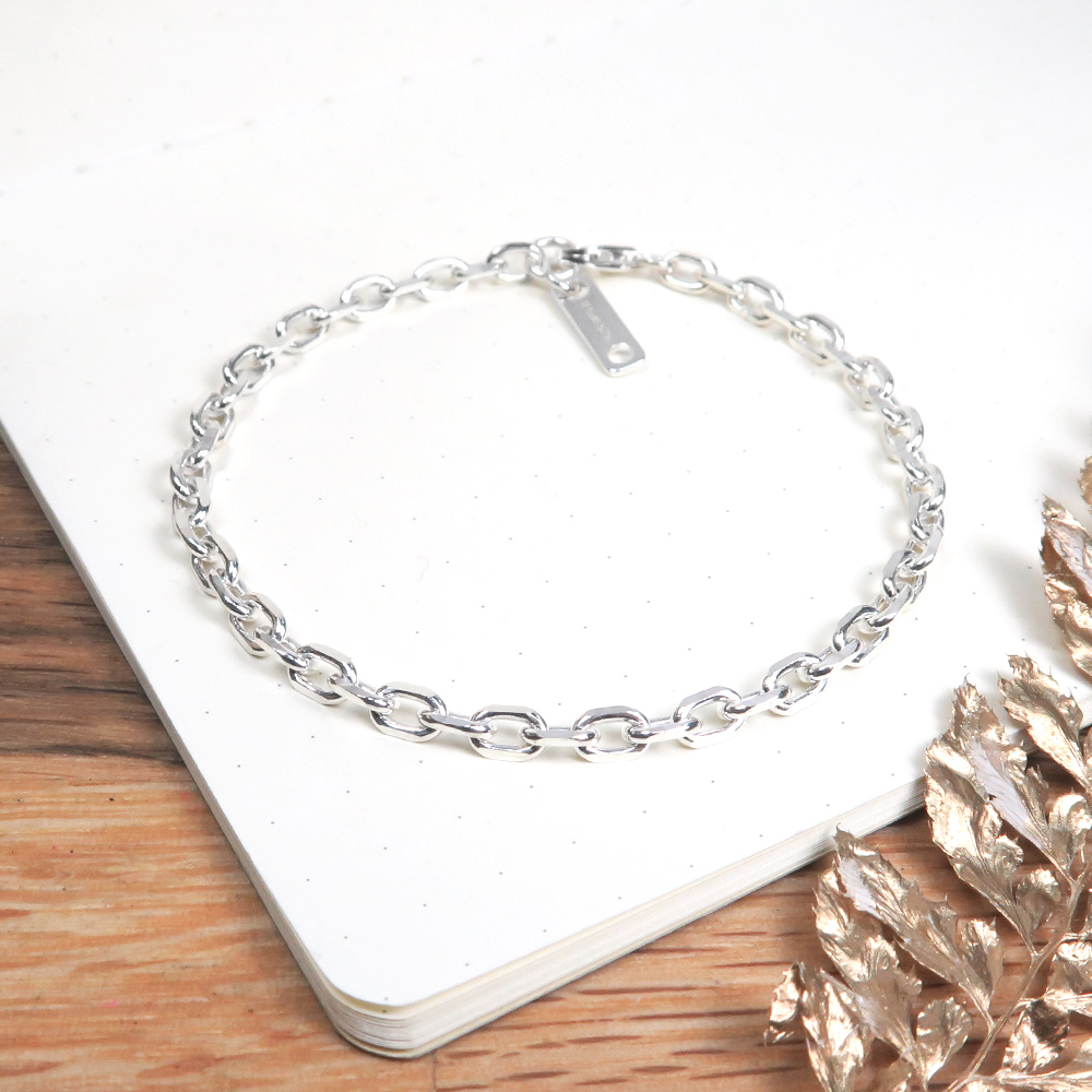 方形稜角手鍊(3.5mm中寬鍊) 925純銀刻字手鍊