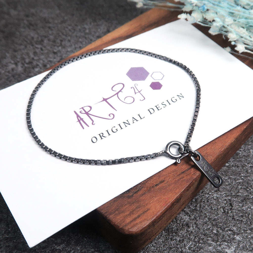 極細版威尼斯手鍊 復古黑(1.3mm細鍊) 925純銀刻字手鍊