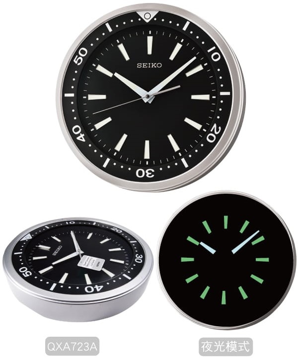 萬年鐘錶 - SEIKO  掛牆時鐘  Wall Clock  潛水錶夜光掛鐘黑水鬼造型 QXA723A   直徑35CM