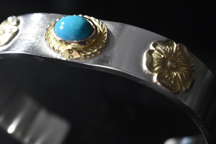 <預訂> LIFE系列 雙18k點金玫瑰金繩松石平打手鐲