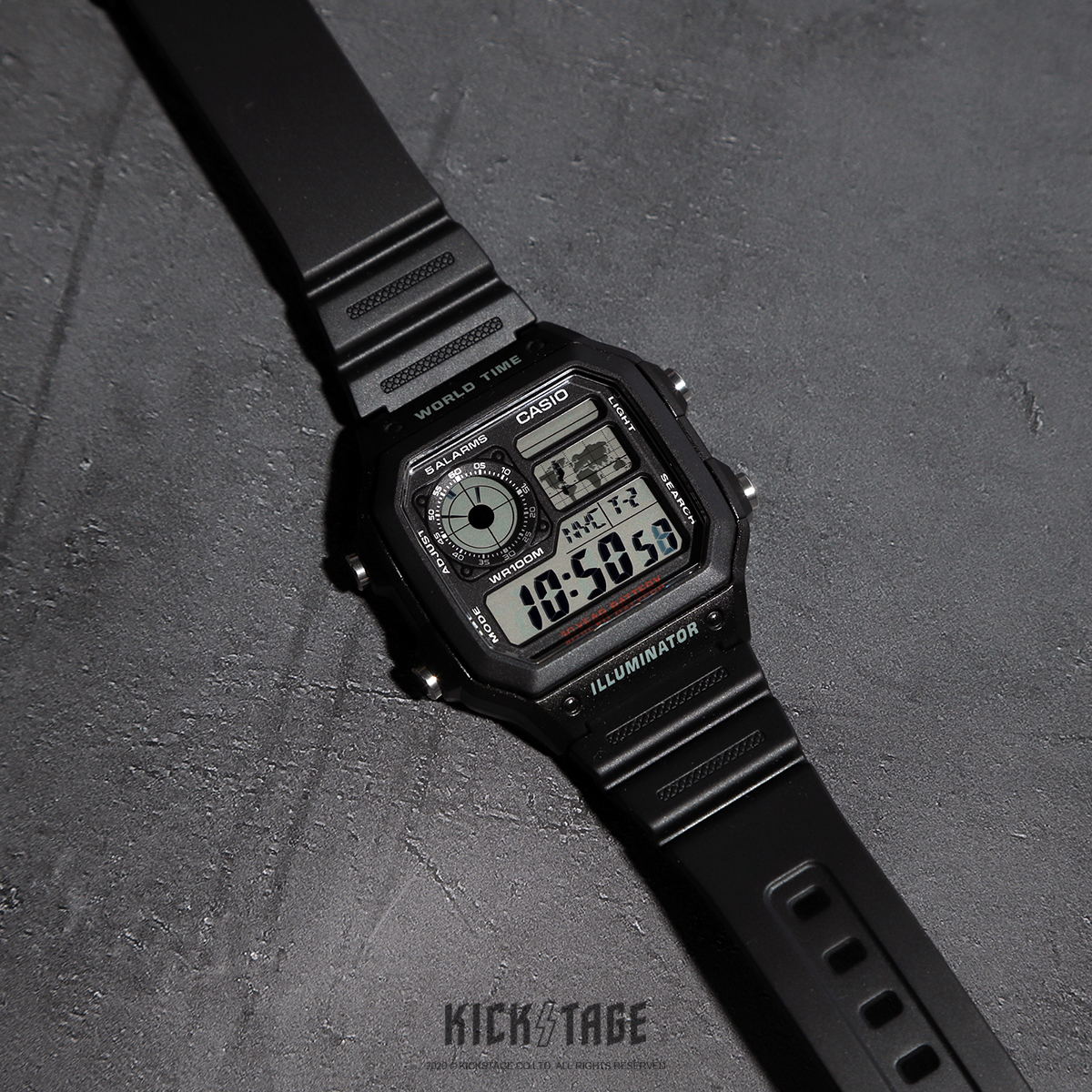 CASIO 100米防水 黑透明 10年電力 世界時間 多功能 電子錶 卡西歐 軍用錶【AE-1200WH-1A】