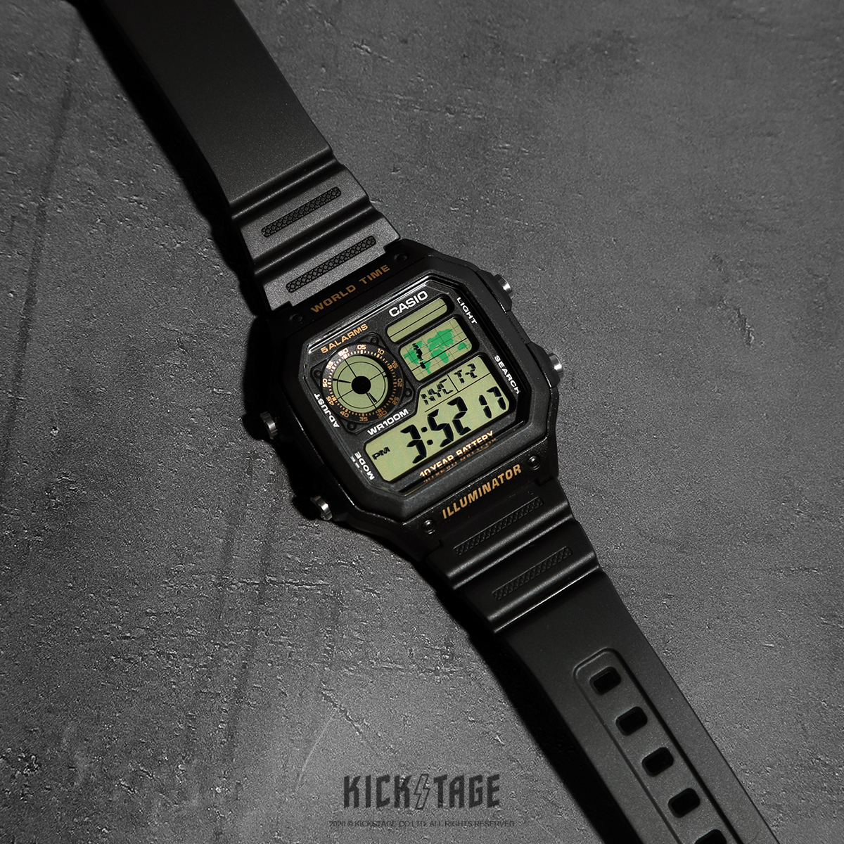 CASIO 100米防水 黑黃底 10年電力世界時間 多功能 電子錶 卡西歐 軍用錶【AE-1200WH-1B】