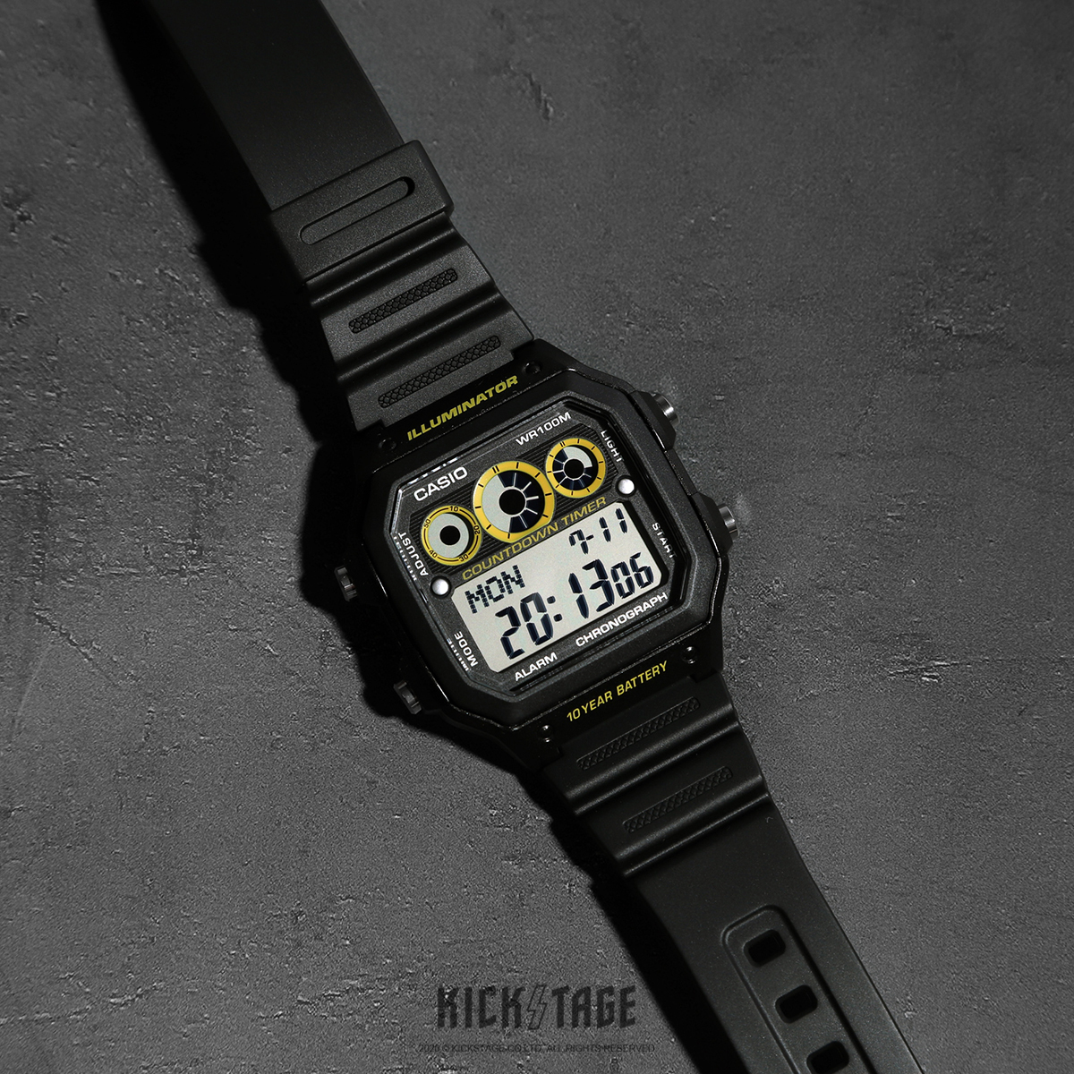 CASIO 黑黃 10年電力 世界時間 地圖 電子錶 卡西歐 100米防水【AE-1300WH-1A】