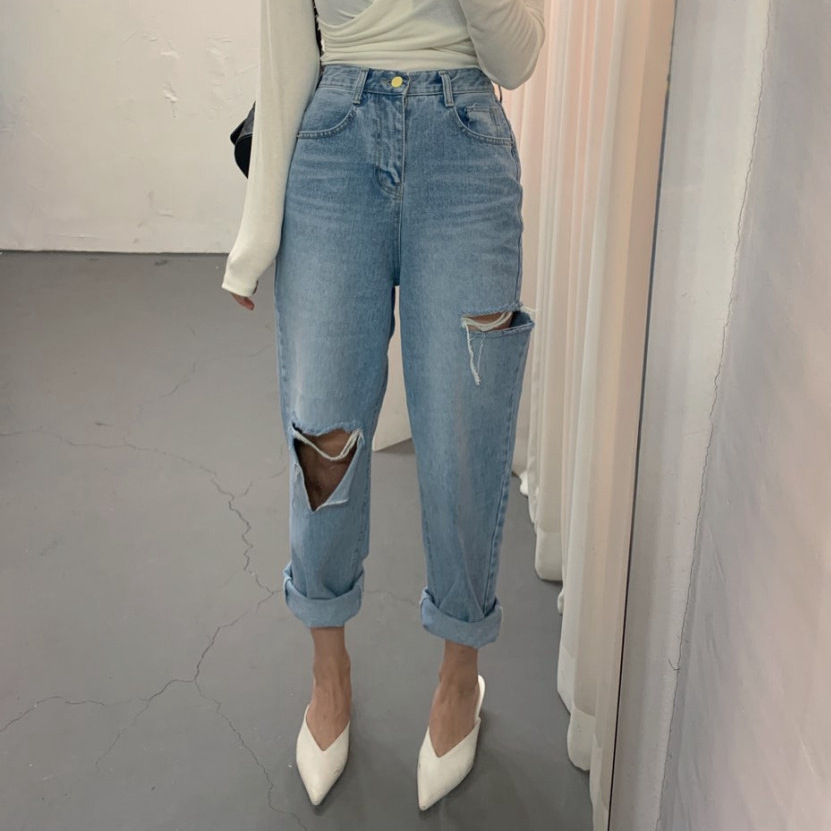 寬鬆破洞九分褲