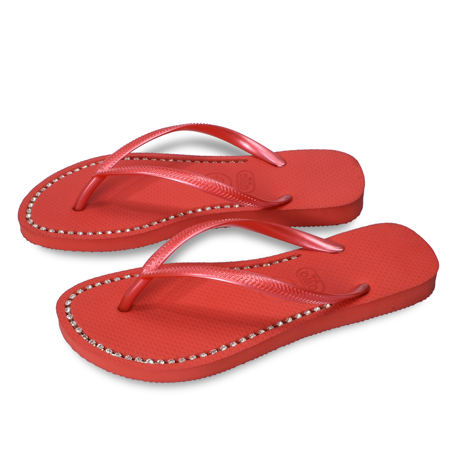 璀璨面鑽女款 搖滾紅色夾腳拖鞋 國際知名水鑽元素 質感鑽鍊