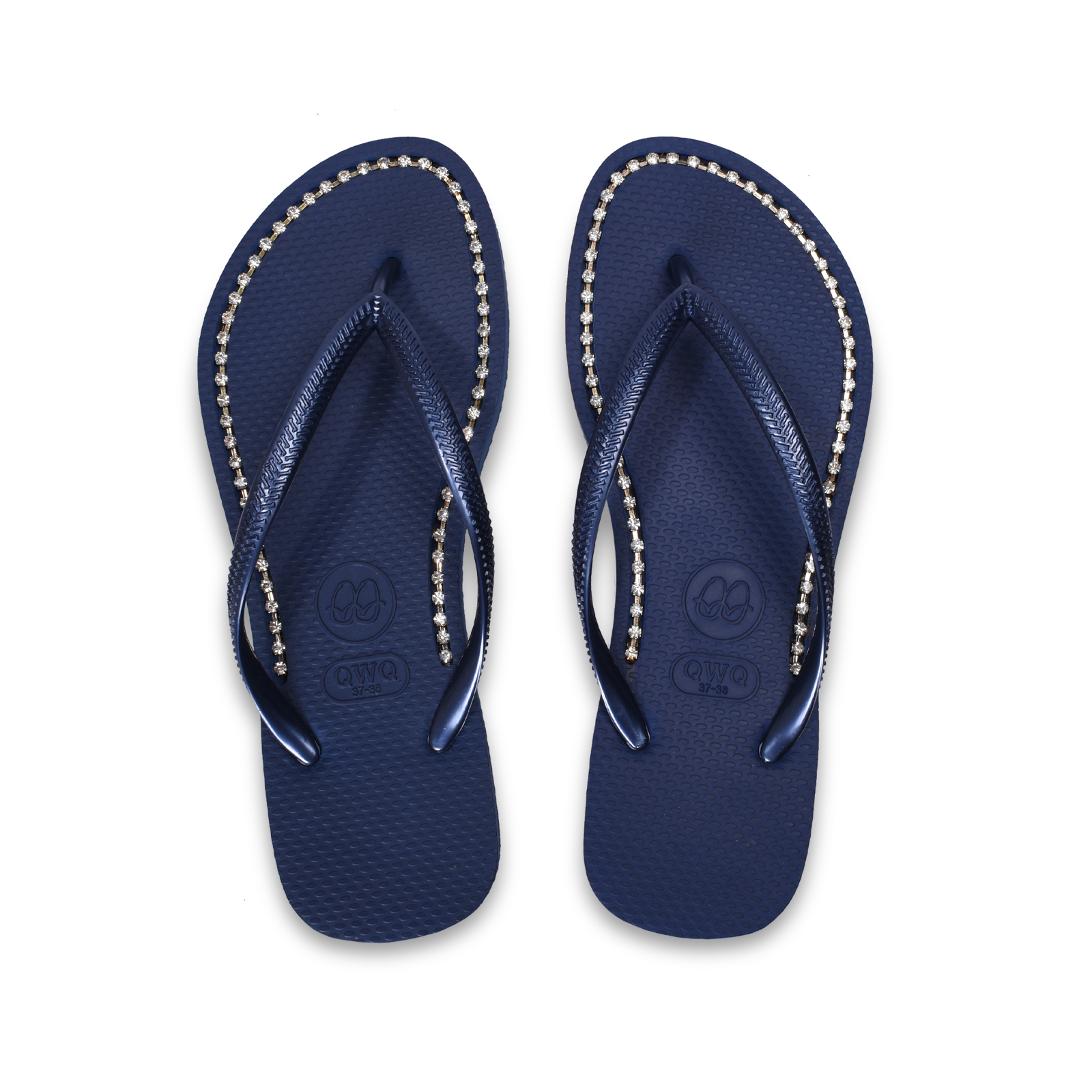 璀璨面鑽女款 寶石藍色夾腳拖鞋 國際知名水鑽元素 質感鑽鍊