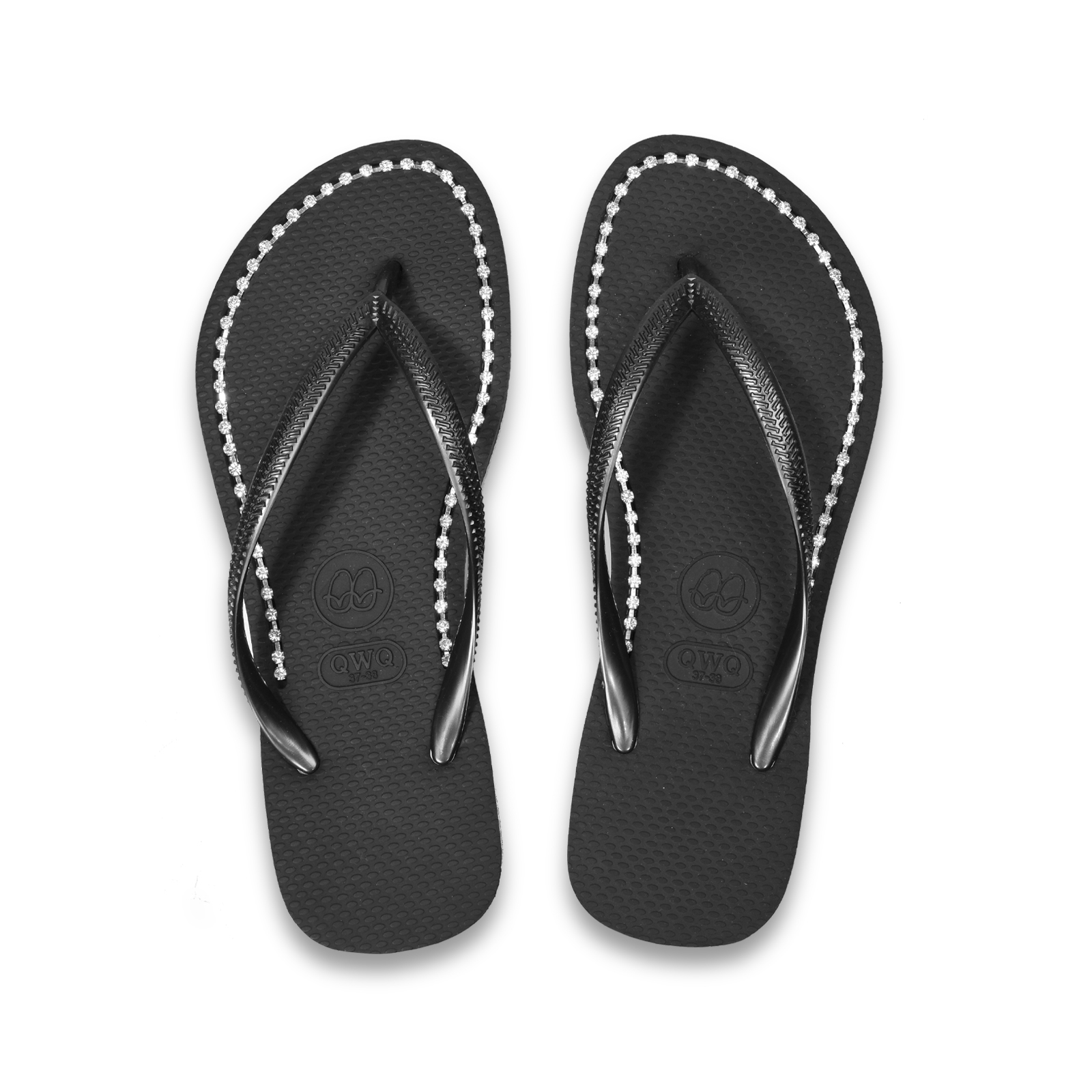 璀璨面鑽女款 爵士黑色夾腳拖鞋 國際知名水鑽元素 質感鑽鍊