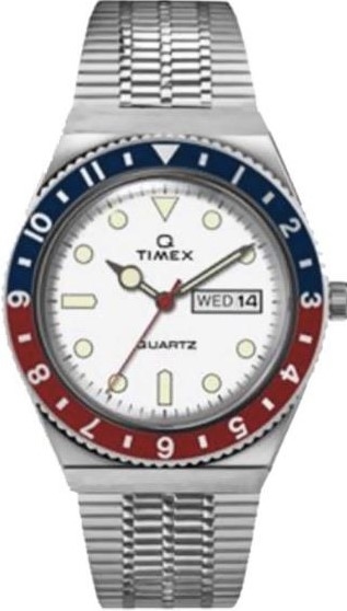 萬年鐘錶 - TIMEX 天美時   Q-Timex   藍紅圈經典白色錶盤 復古腕錶   tw2u61200   錶徑38 MM