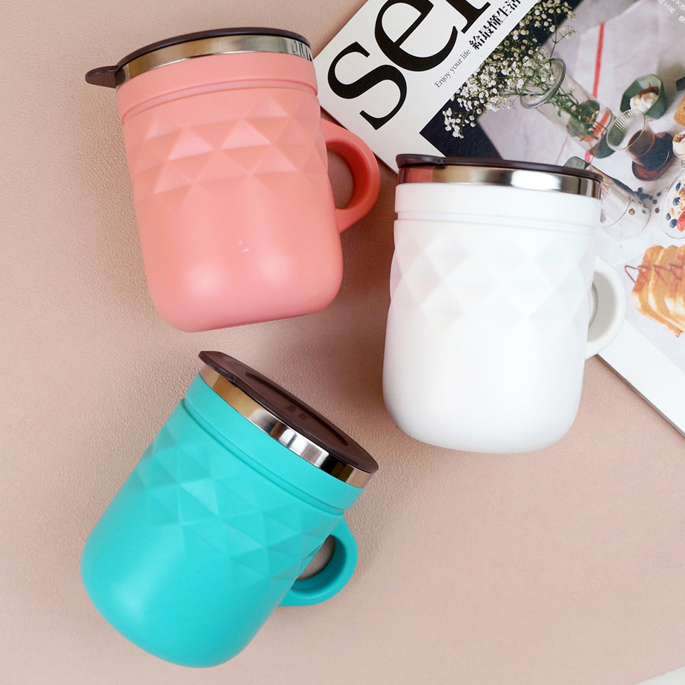 漾菱格造型304不鏽鋼保溫杯 480ML