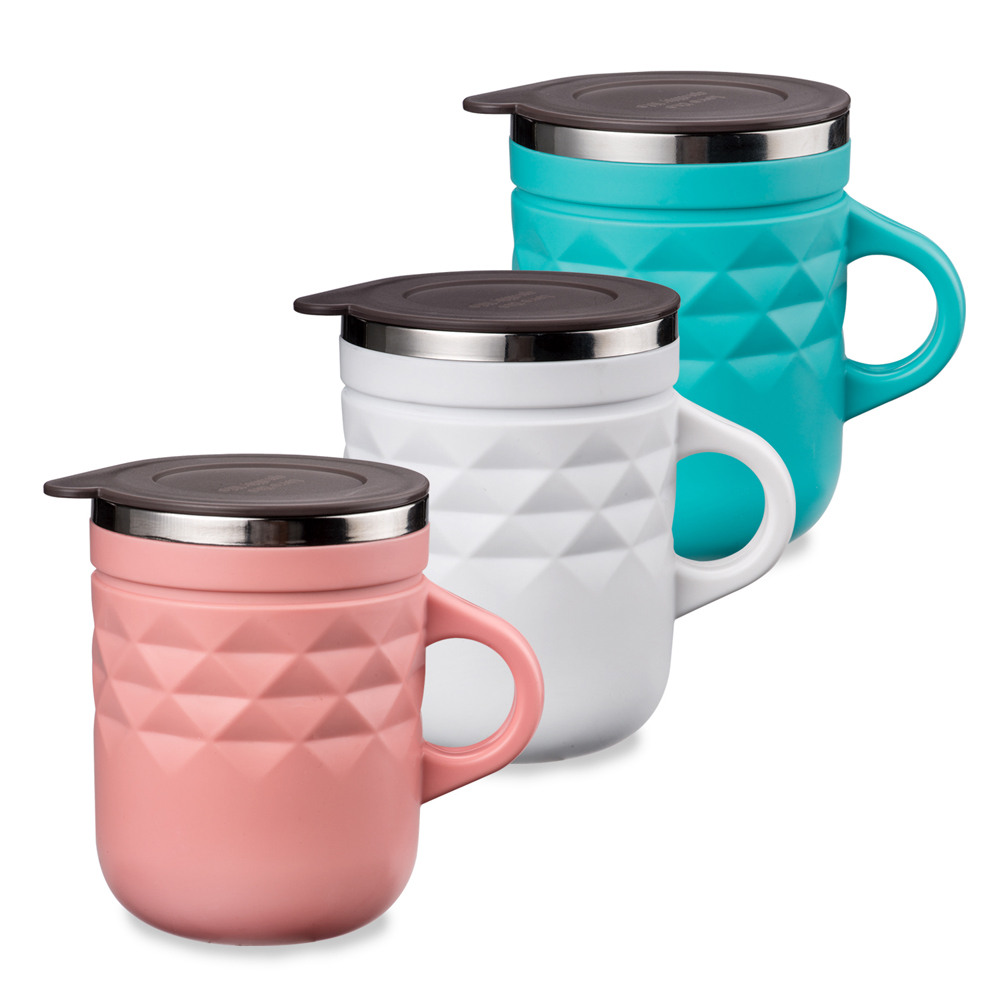 漾菱格造型304不鏽鋼保溫杯 480ML