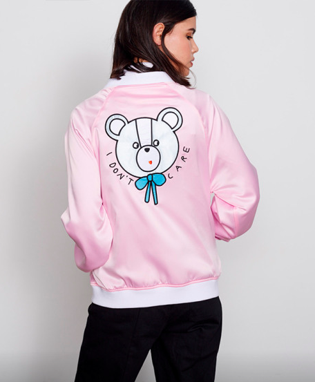Lazy Oaf I Don't Care Bear Bomber Jacket