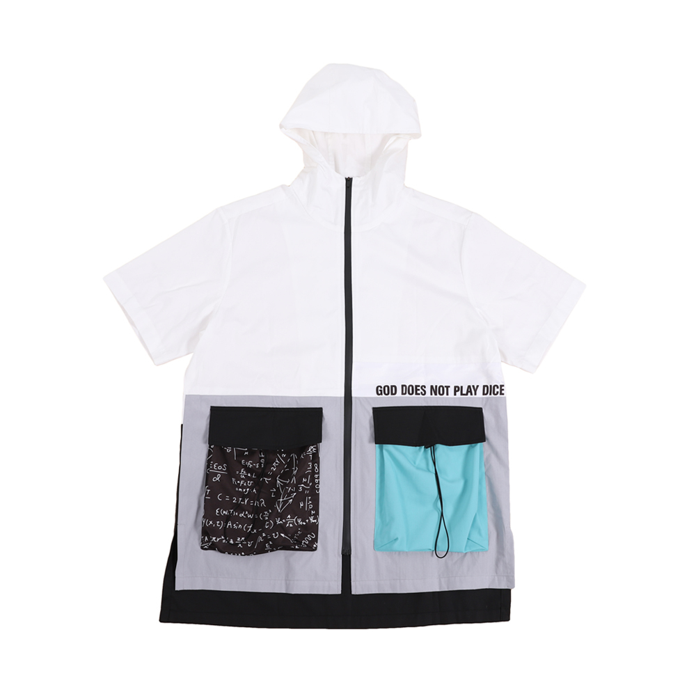 抽繩口袋拉鍊上衣 - 白/灰