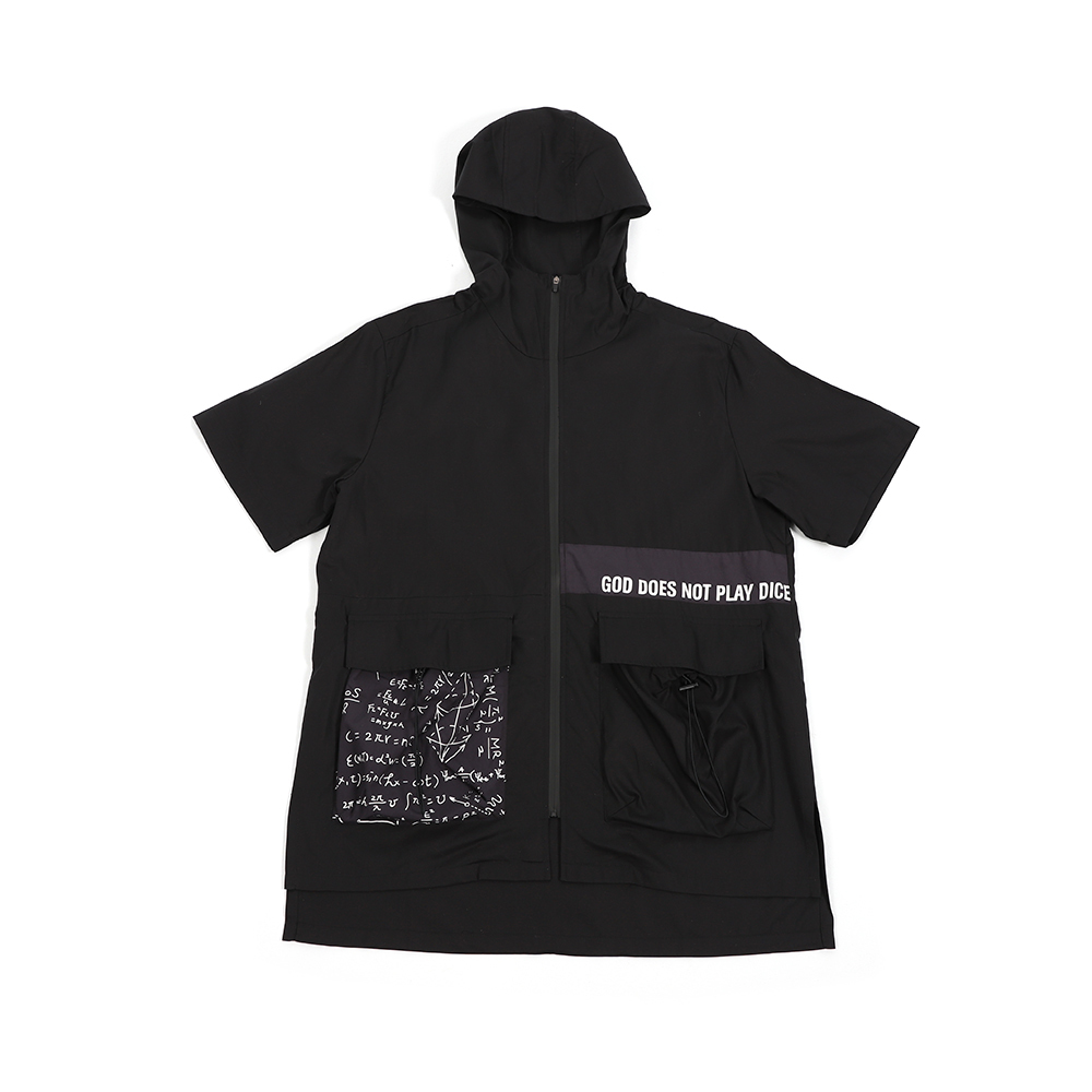 抽繩口袋拉鍊上衣 - 黑