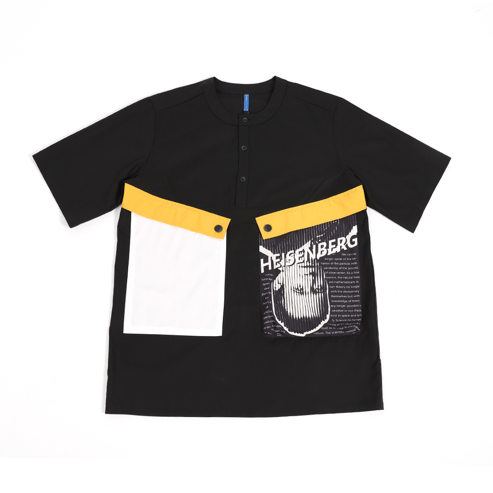 雙口袋半襟上衣 - 黑