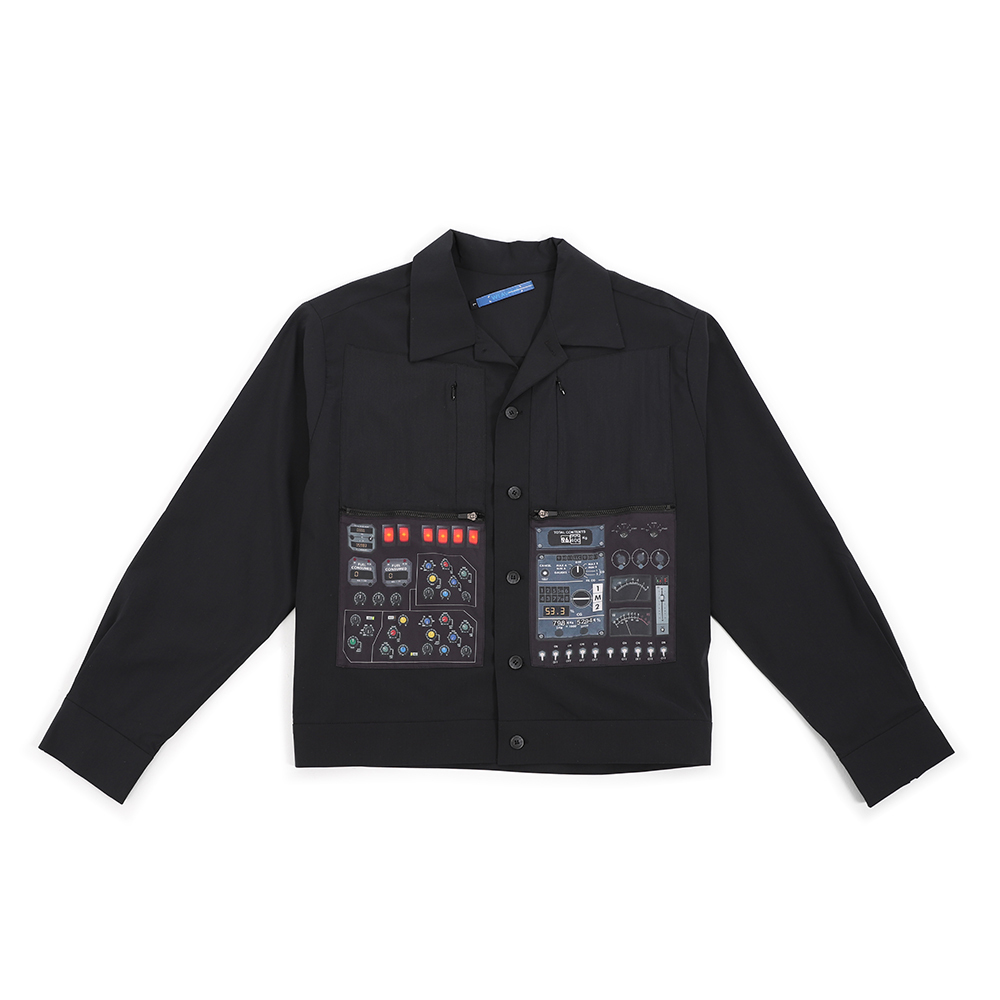 國民領短版襯衫外套 - 黑