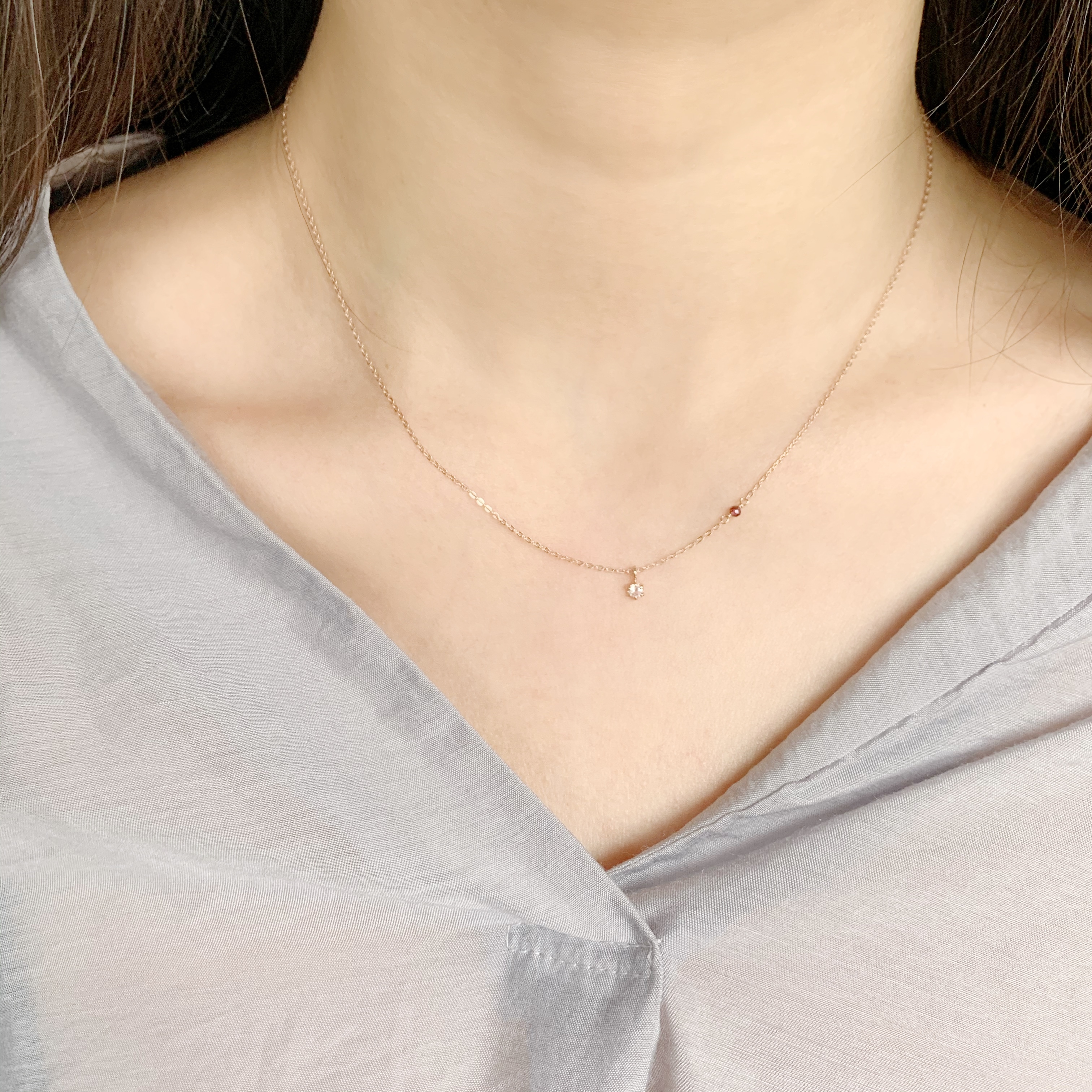 Mini六爪粉晶小石榴石鎖骨鍊