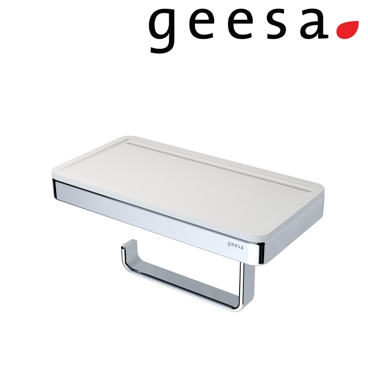 Geesa "Frame" 918824-02 210mm Shelf with roll holder in white & chrome *Display Items*