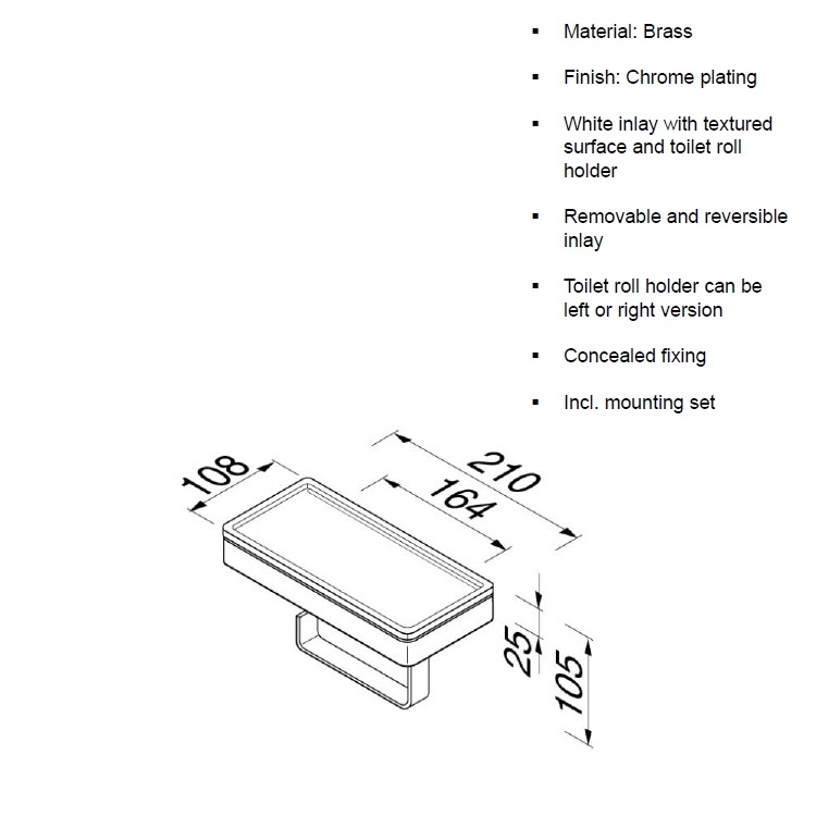 Geesa "Frame" 918824-02 210mm Shelf with roll holder in white & chrome *Display Items*