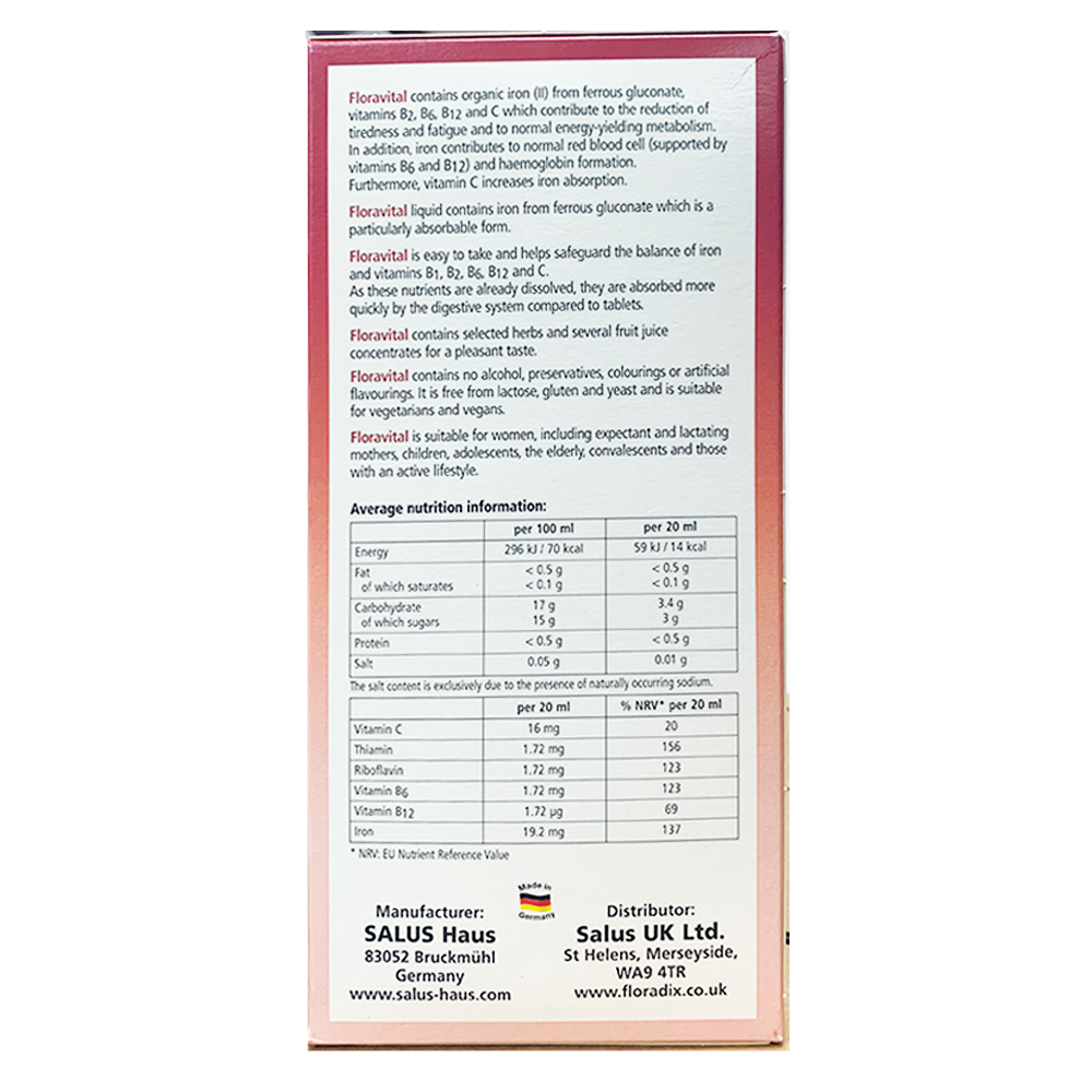 Floradix Floravital Liquid Iron & Vitamin Formula (500ml) (G041)