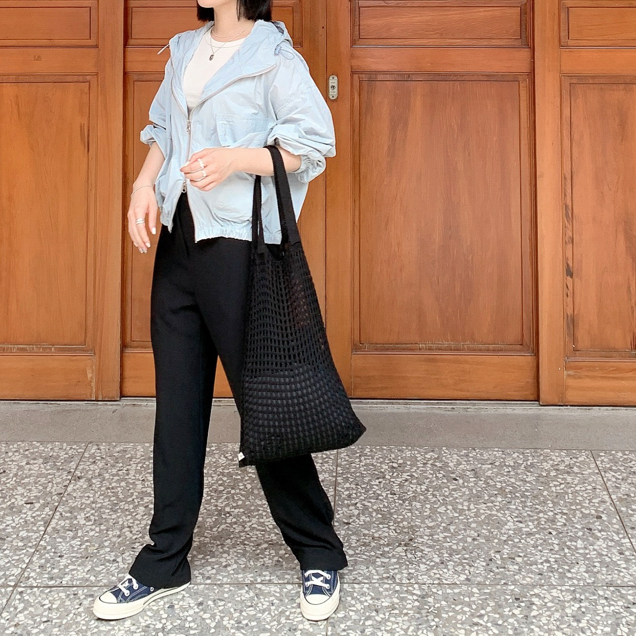 褲腳雙釦造型西褲(黑/S，版偏大)