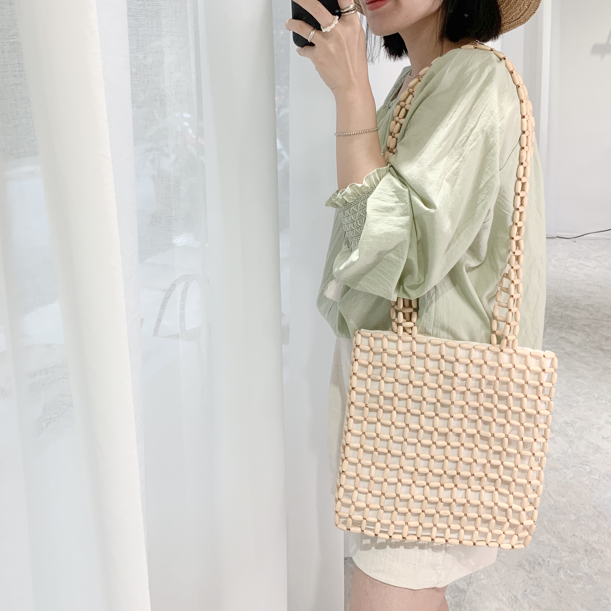 質感木質珠編包