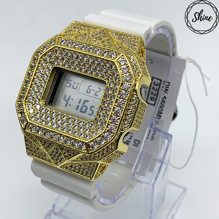 客製 DW-5600MW-7 金色方塊鑲石金屬錶殼全套