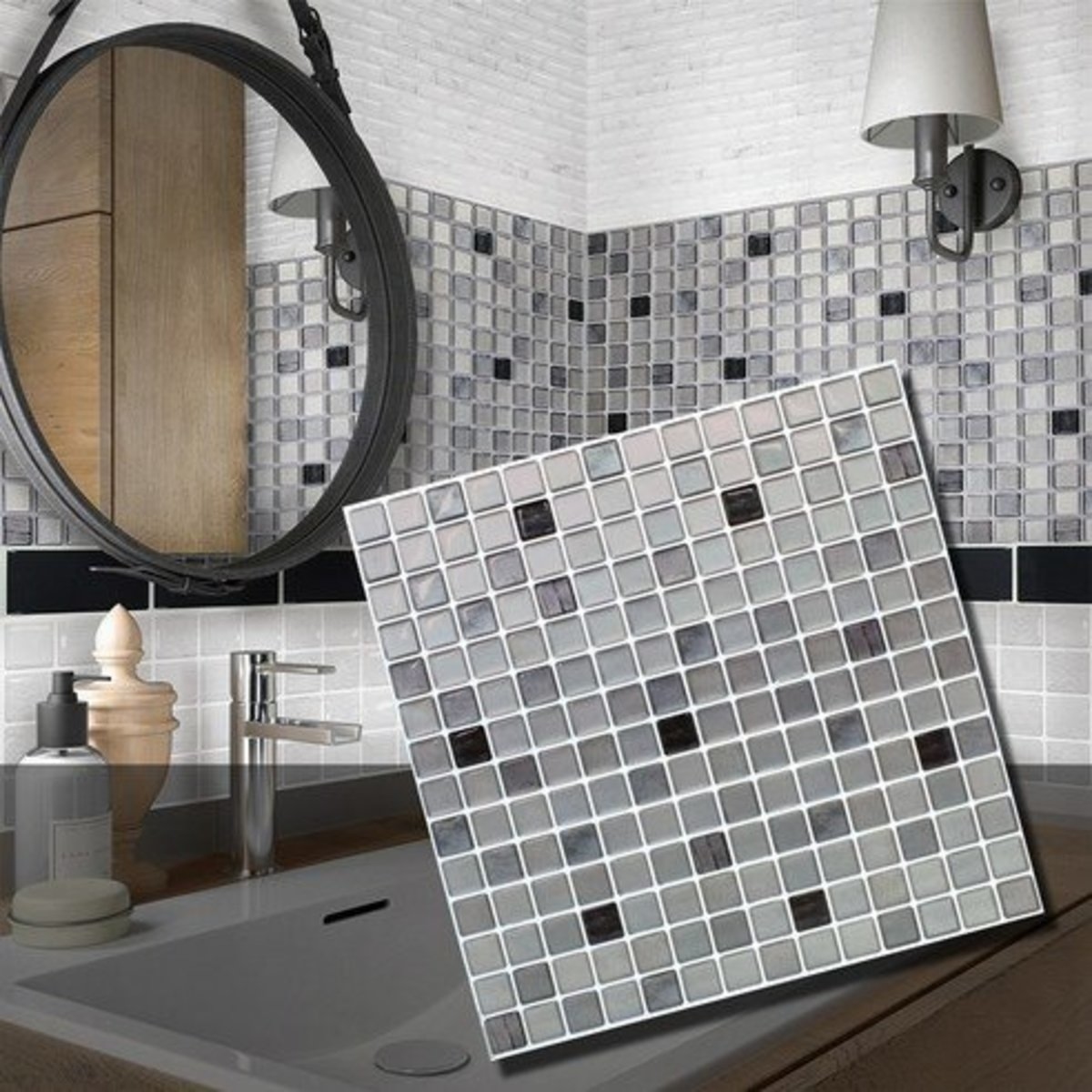 【BEAUSTILE】（大尺寸）3D 浴室及廚房多功能牆紙貼（摩登黑馬賽克瓷磚）