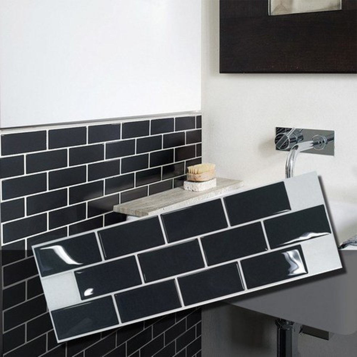 【BEAUSTILE】3D 浴室及廚房多功能牆紙貼_北歐黑