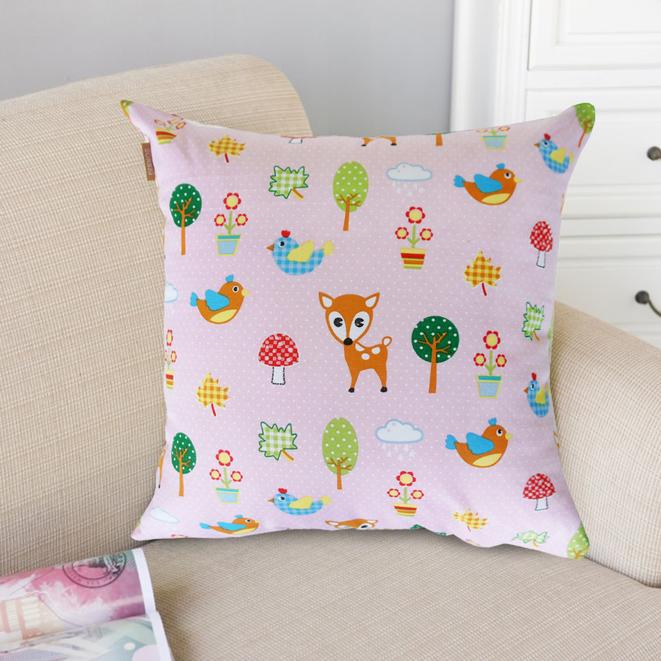 歐風純棉抱枕(45x45cm)(60x60cm)_小鹿