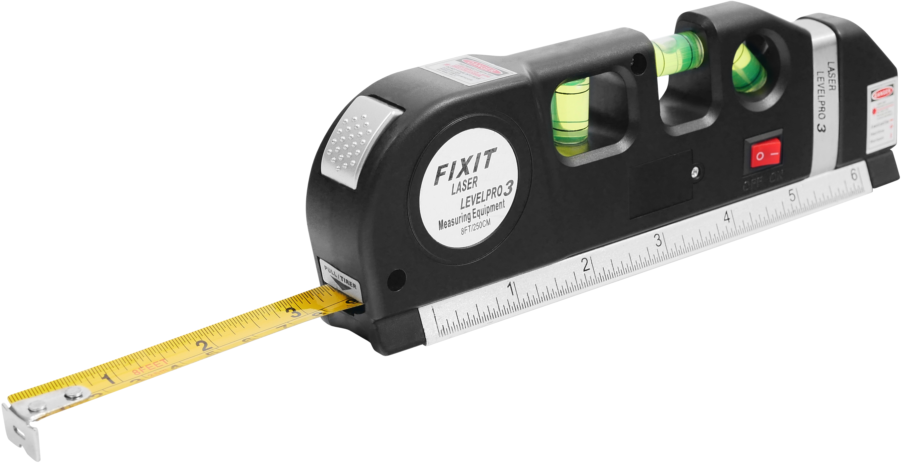 磁性三段雷射水平儀-黑-2.5米捲尺
