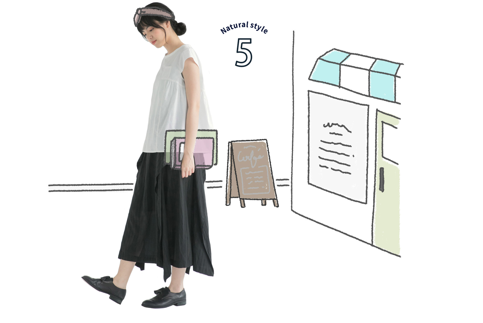 故事小口袋蓋袖白色短袖上衣